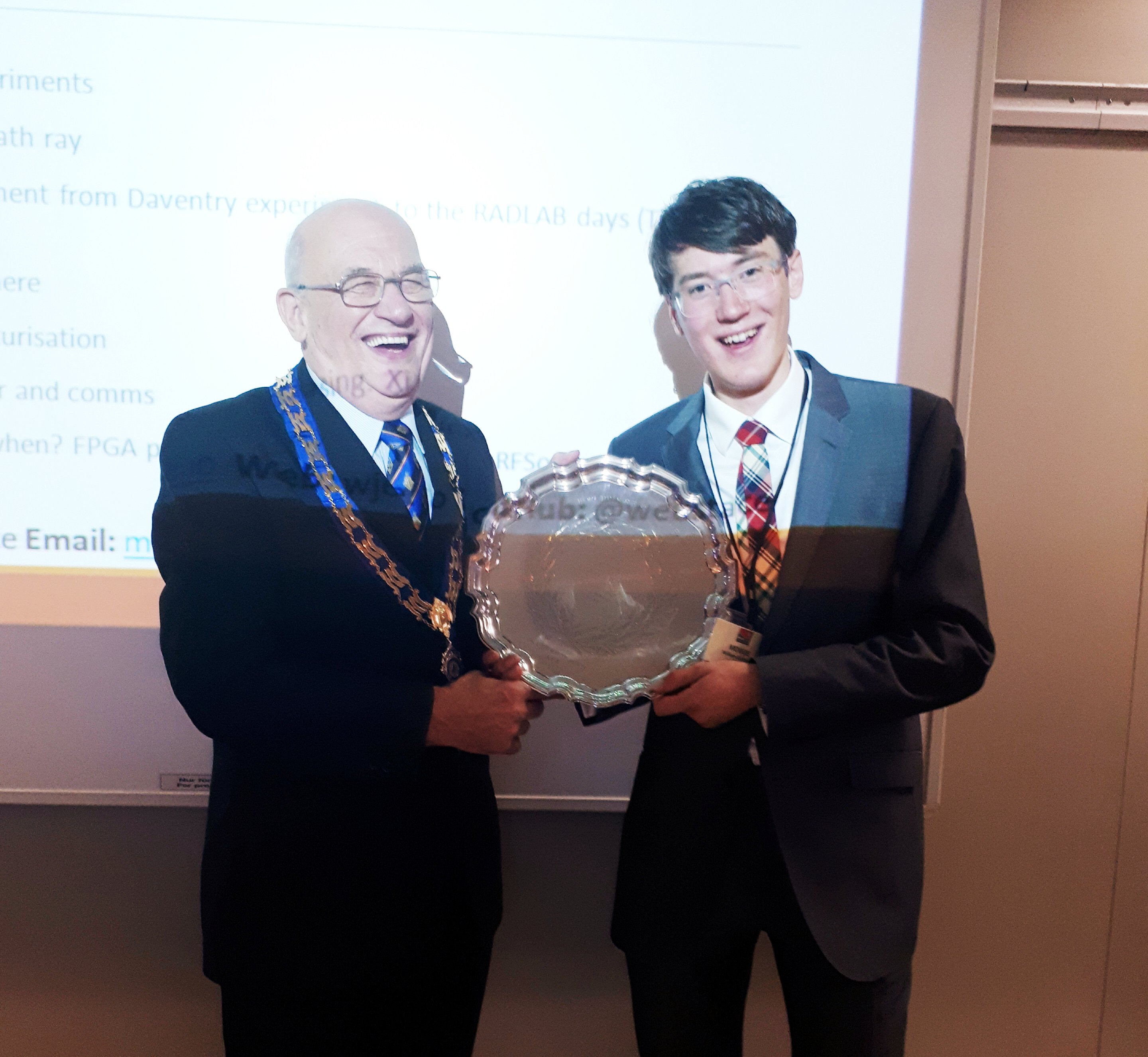 Presented with the G5RP Trophy after presentation at RSGB Convention
